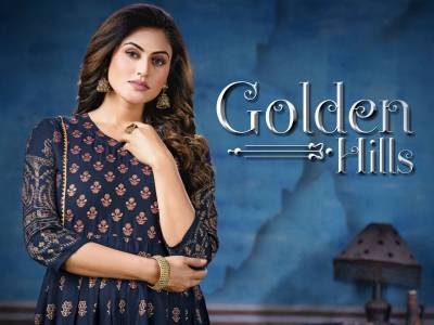 Golden Hills By Samiksha Fancy Rayon Festive Wear Flared Kurti Collection